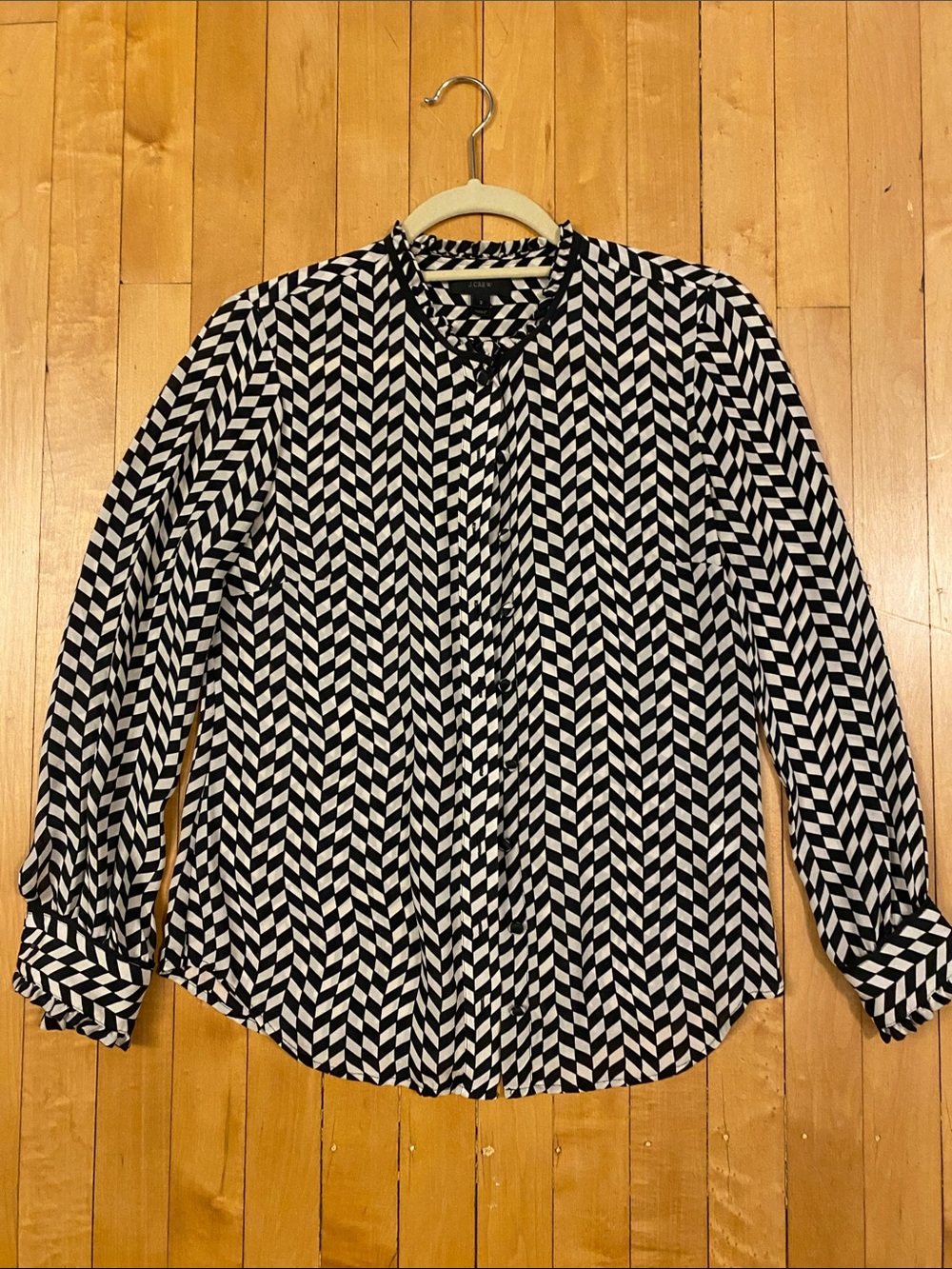 J. Crew Black and White Chevron Button-Down Shirt